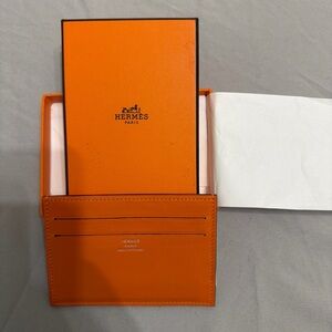 Hermes wallet card holder calfskin orange
